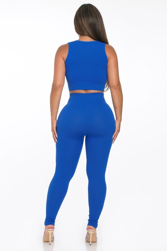 Two Piece Seamless Notch U Neckline Tank Top and Legging Set