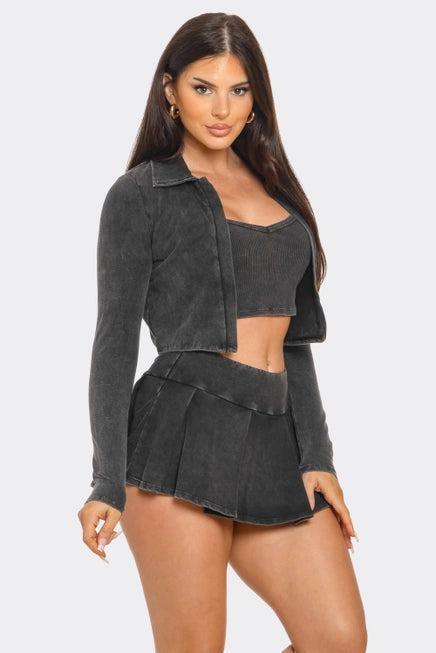 Inside Tank Top Jacket and Skort 3 Pieces Set