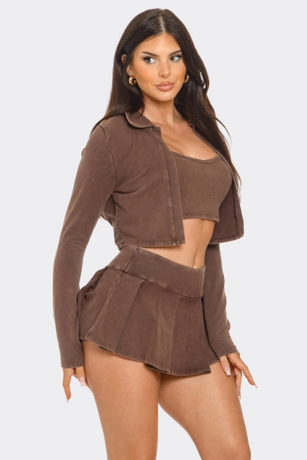 Inside Tank Top Jacket and Skort 3 Pieces Set