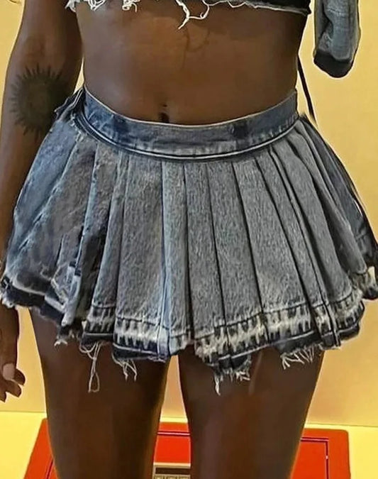 Aria Denim Pleated Skirt