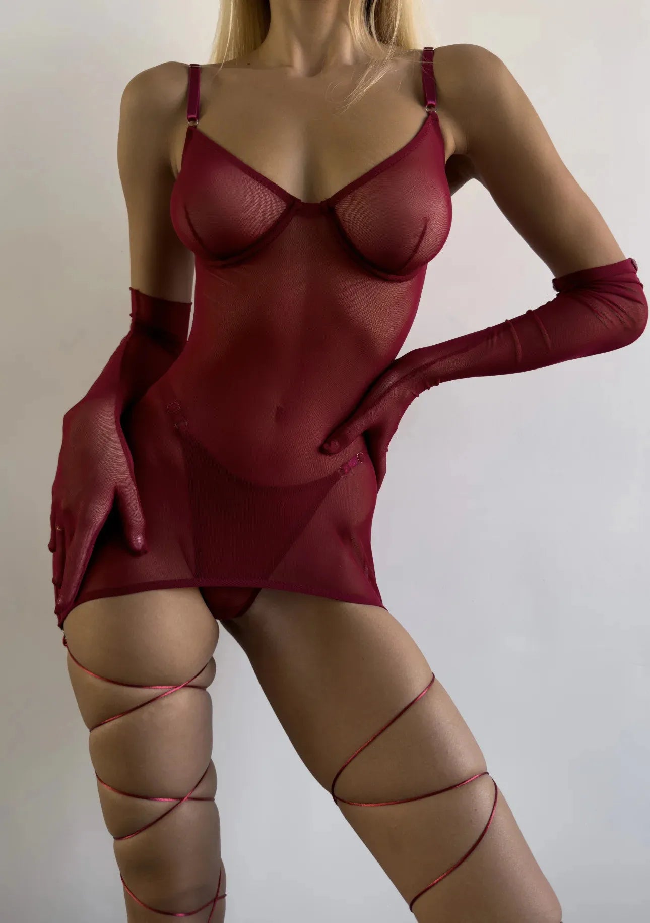 Yimunancy-Conjunto de lencería de malla transparente para mujer, vestido Sexy con espalda descubierta de 4 piezas, ropa interior erótica sólida y breve, ropa de dormir