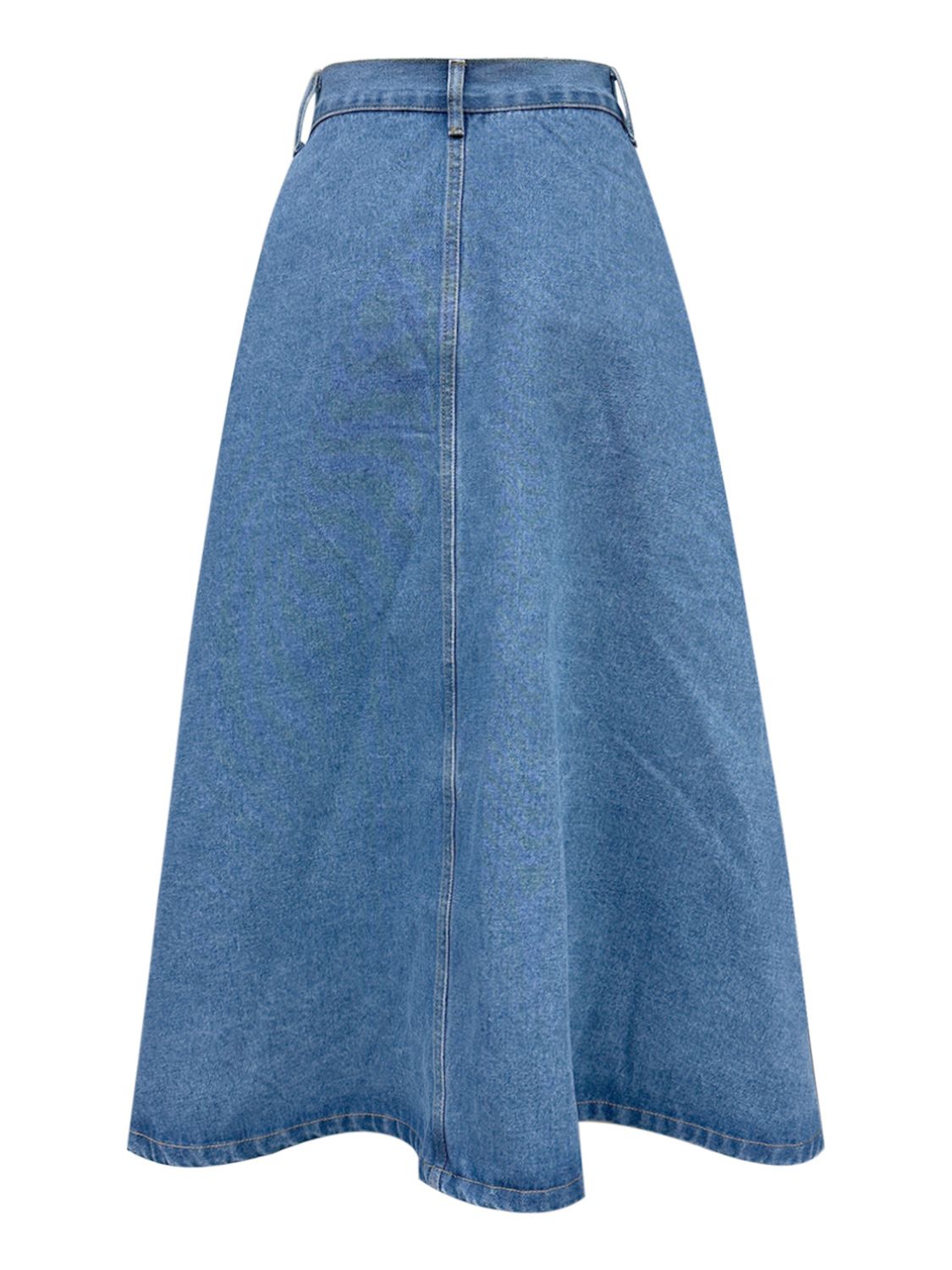 Buttoned Midi Denim Skirt with Pockets