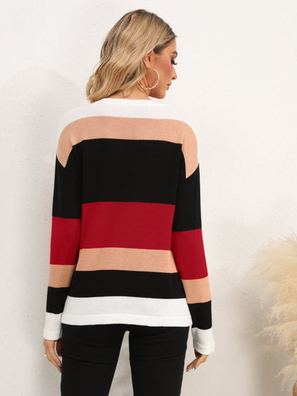 Striped Round Neck Dropped Shoulder Sweater